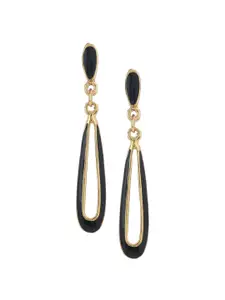 Estele Gold-Toned & Black Teardrop Shaped Drop Earrings