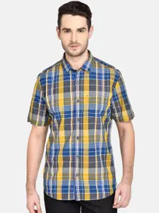 Basics Men Yellow & Blue Slim Fit Checked Casual Shirt