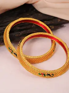 Rubans Set Of Two 22K Gold-Plated Blue & Green Enamelled Sustainable Handcrafted Bangles