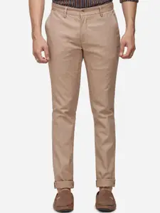 Greenfibre Men Khaki Slim Fit Self Design Regular Trousers