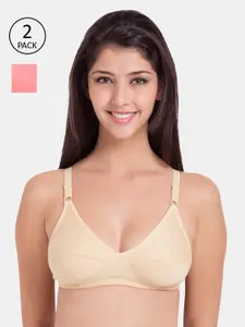Souminie Beige & Pink Solid Non-Wired Non Padded Everyday Bra