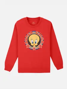 Kids Ville Tweety printed Red Sweatshirt for Girls