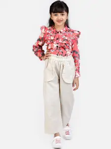 Cutiekins Girls Pink & Off-White Printed Top with Palazzos