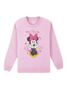 Kids Ville Girls Pink Mickey & Friends Printed Sweatshirt
