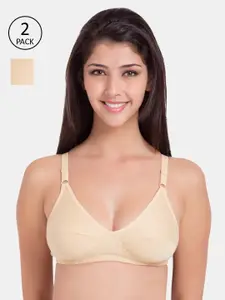 Souminie Beige Pack of 2 Solid Non-Wired Non Padded Everyday Bra SLY-935-2PC-SK-30B