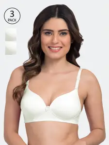 Tweens Pack of 3 White Solid Non-Wired Heavily Padded Everyday Bra TW-3PC-1570-OFFW-30B