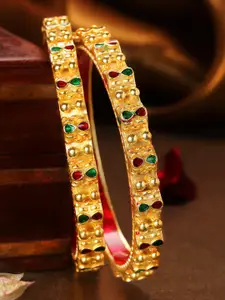 Rubans Set Of Two 22K Gold-Plated Red & Green Enamelled Sustainable Handcrafted Bangles