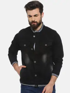 Campus Sutra Men Black Solid Windcheater Denim Jacket
