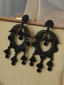 ANIKAS CREATION Black Handcrafted Crescent Shaped Drop Earrings