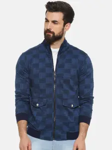 Campus Sutra Men Blue Checked Windcheater Tailored Jacket