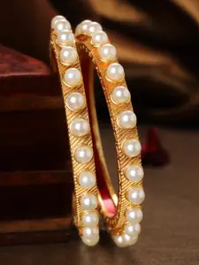 Rubans Set Of Two 22K Gold-Plated & White Pearl Embellished Paheli Handcrafted Bangles