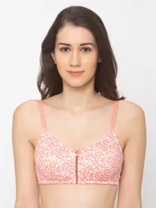 Candyskin Peach-Coloured & White Printed Non-Wired Non Padded Everyday Bra CSB207CORAL