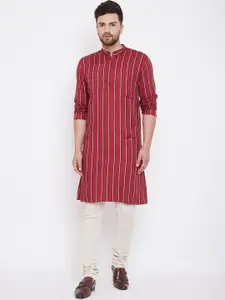 even Men Maroon & White Striped Straight Kurta