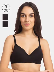 Tweens Black Pack Of 3 Solid Non-Wired Lightly Padded Everyday Bras TW-1101-3PC-BLK-32D