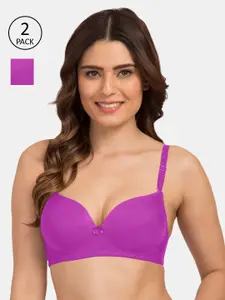 Tweens Pack Of 2 Purple Solid Non-Wired Lightly Padded T-shirt Bras TW-9199-2PC-PUR-30B