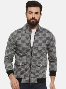 Campus Sutra Men Grey Checked Windcheater Bomber