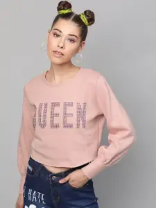 STREET 9 Women Pink Printed Crop Sweatshirt