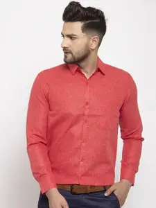 JAINISH Men Coral Red Regular Fit Printed Formal Shirt