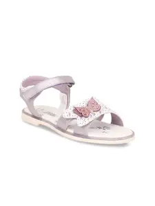 Bubblegummers Girls Silver-Toned Embellished PU Open Toe Flats