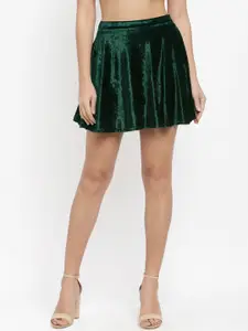 N-Gal Women Green Solid Skater Mini Skirt
