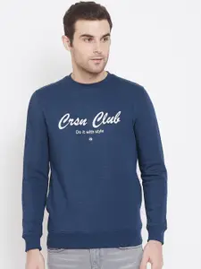 Crimsoune Club Men Navy Blue & White Brand Logo Print Sweatshirt