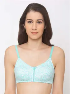 Candyskin Turquoise Blue & White Solid Non-Wired Non Padded Everyday Bra CSB207TEAL FLOWER
