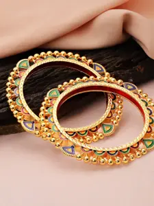 Rubans Set Of Two 22K Gold-Plated Red & Green Enamelled Paheli Handcrafted Bangles