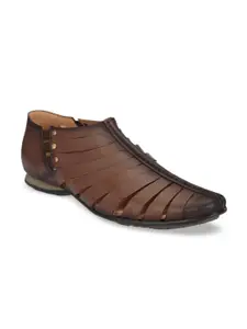 Hitz Men Brown Leather Shoe-Style Sandals