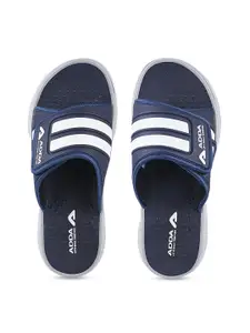 Adda Men Navy Blue & White Striped Sliders