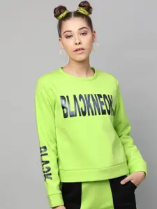 STREET 9 Women Fluorescent Green Printed Sweatshirt