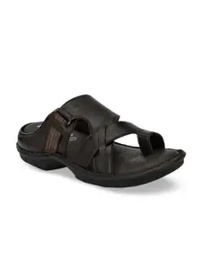 Hitz Men Brown Leather Comfort Sandals