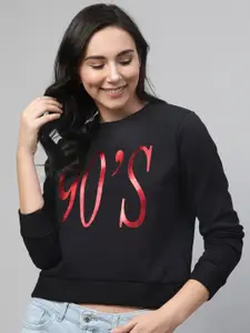 STREET 9 Women Black & Red Printed Sweatshirt