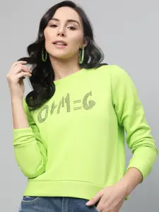 STREET 9 Women Fluorescent Green Printed Sweatshirt