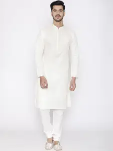 Manyavar Men White Solid Kurta with Pyjamas