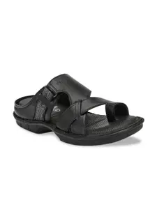 Hitz Men Black Leather Comfort Sandals