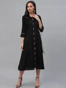 GERUA Women Black Embroidered A-Line Dress