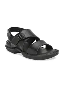 Hitz Men Black Leather Comfort Sandals
