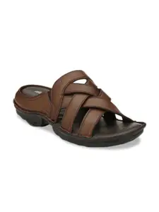 Hitz Men Tan Brown Comfort Leather Sandals