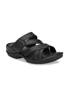 Hitz Men Black Leather Comfort Sandals