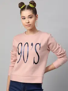 STREET 9 Women Pink & Black Printed Sweatshirt