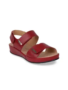 Scholl Women Red Solid Leather Comfort Heels