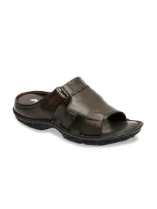 Hitz Men Brown Solid Leather Comfort Sandals