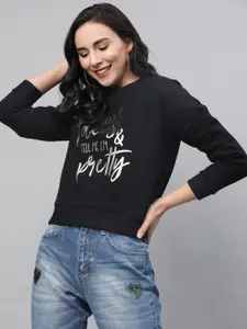 STREET 9 Women Black & Gold-Toned Printed Sweatshirt