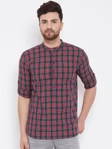 even Men Navy Blue & Red Checked Straight Kurta
