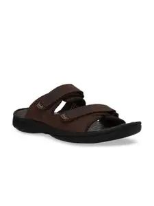 Scholl Men Coffee Brown Leather Comfort Sandals