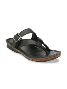 Hitz Men Black Comfort Leather Sandals