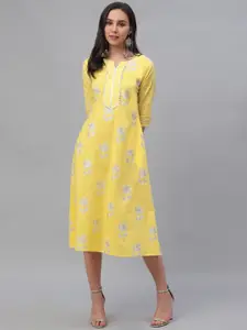 GERUA Women Yellow Printed A-Line Dress