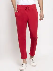 DOOR74 Men Red Solid Straight-Fit Track Pants