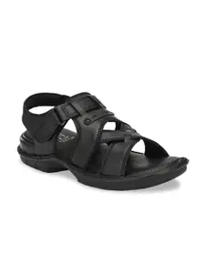 Hitz Men Black Leather Sandals