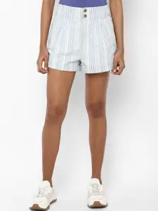 AMERICAN EAGLE OUTFITTERS Women White Striped Slim Fit Regular Shorts